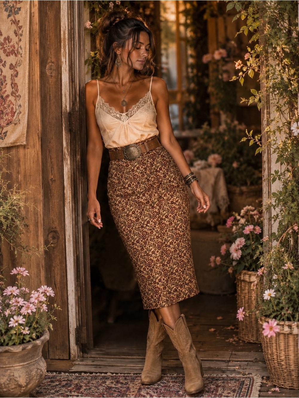 Tapestry Floral Midi Skirt